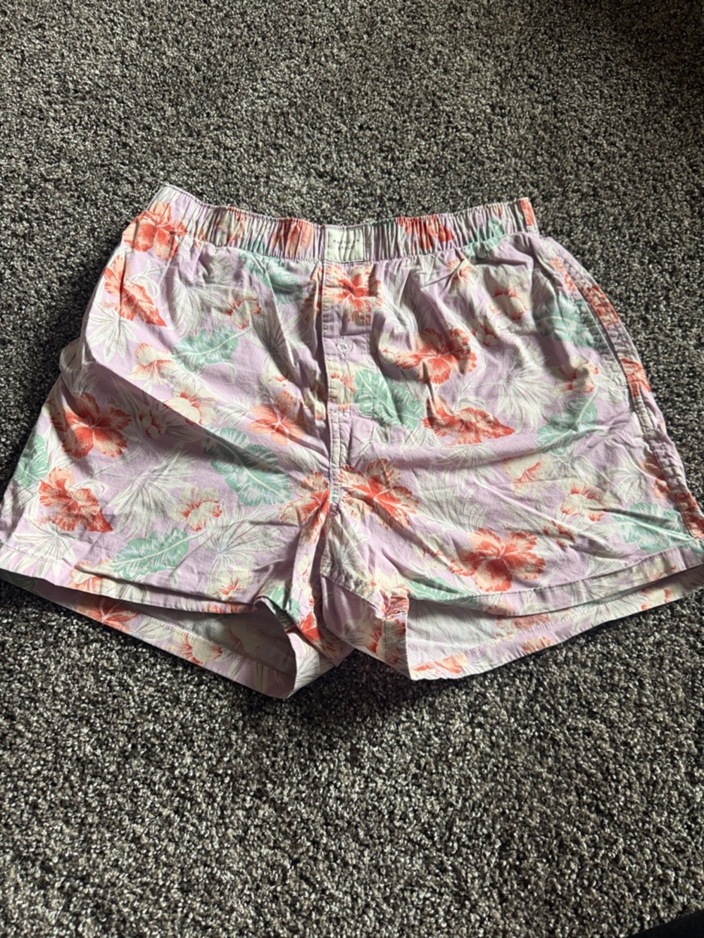 American Eagle Outfitters Lavender Floral Boxer Shorts with Coral Print
